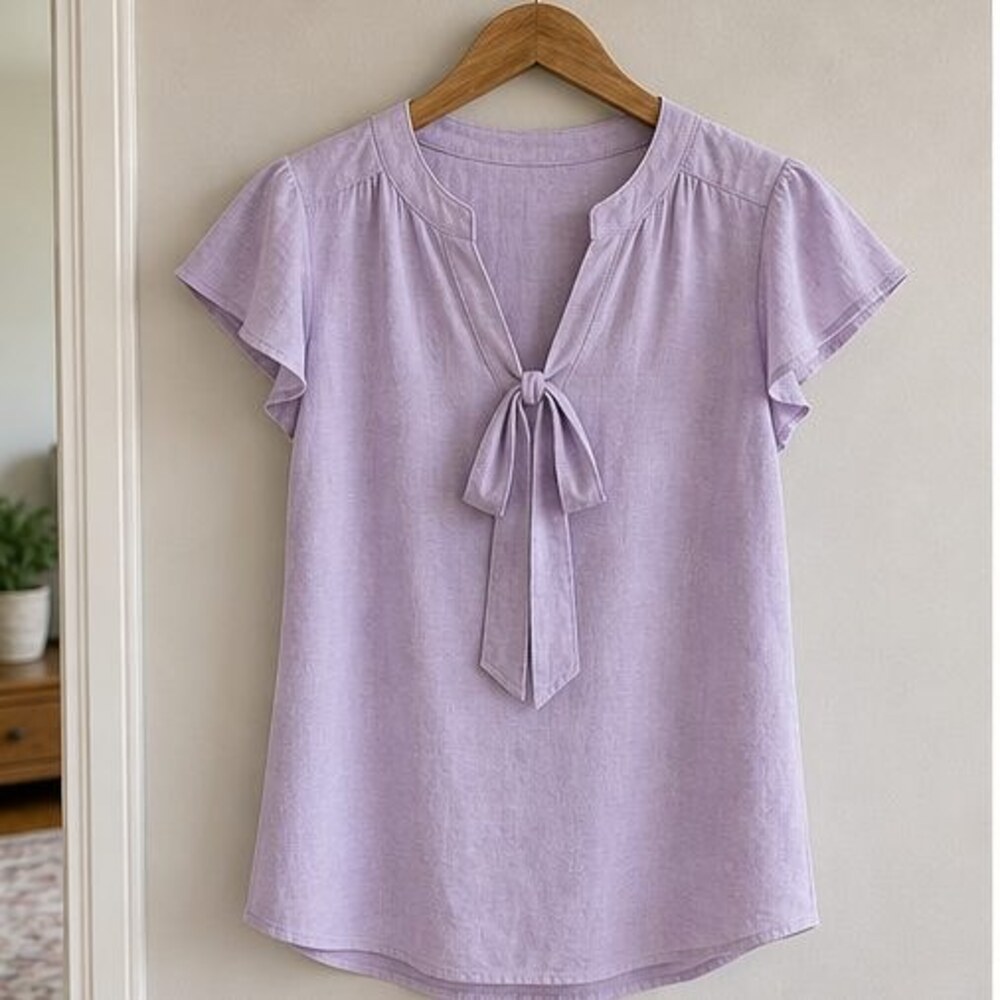 Lilac Tie Neck Blouse